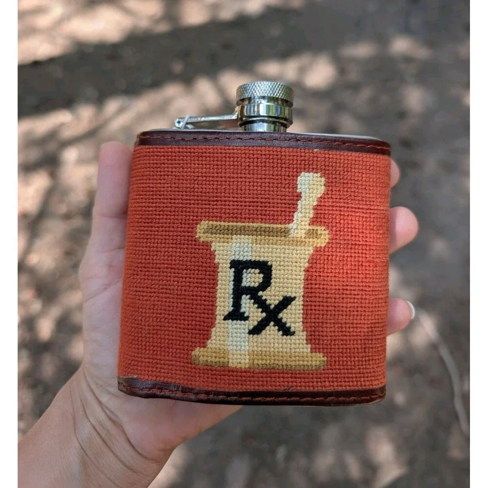 Doctor's Orders Needlepoint Flask Burnt Orange Smathers & Branson NEW Gift Dad